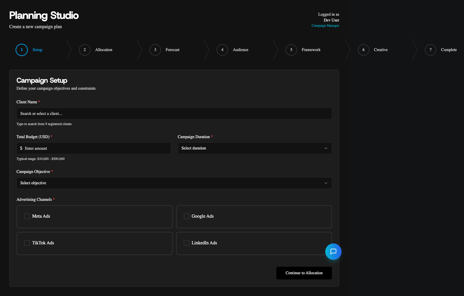 Plan Campaign Wizard